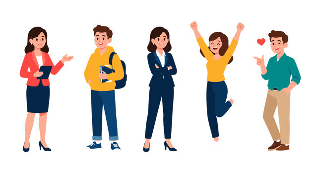 Cartoon group of smiling business and student characters