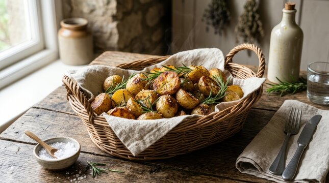 Freshly prepared Mediterranean vegetable medley in woven basket on wooden table.