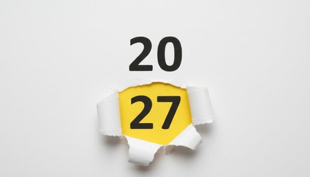 Minimal calendar date illustration, paper tear effect on white background. Number 20 and 27 schedule reminder concept PNG