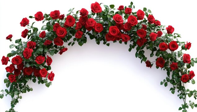 3D realistic multi colours rose arch with flowers on a white background, isolated in the middle of the picture, in a clipart style