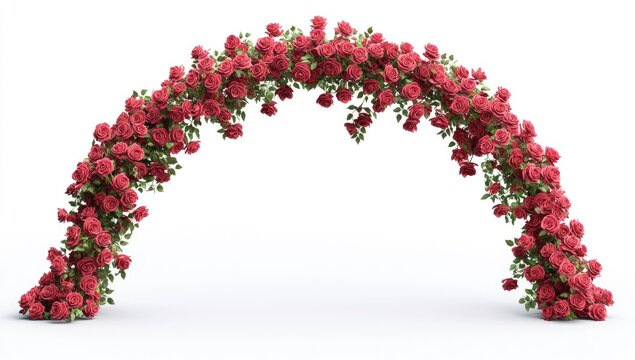 3D realistic multi colours rose arch with flowers on a white background, isolated in the middle of the picture, in a clipart style