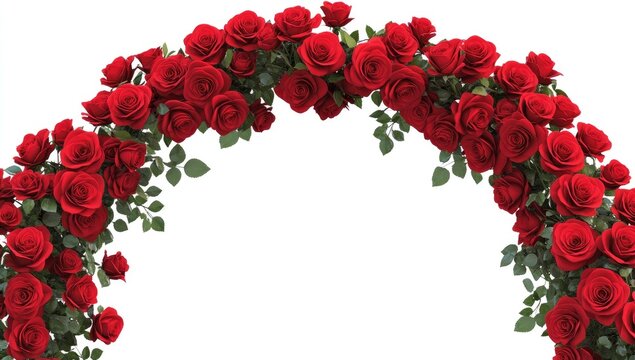 3D realistic multi colours rose arch with flowers on a white background, isolated in the middle of the picture, in a clipart style