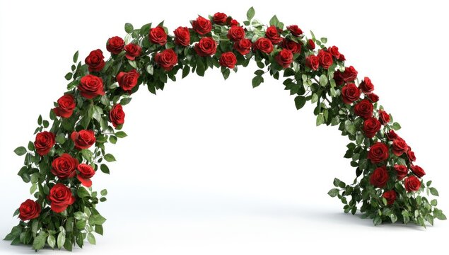 3D realistic multi colours rose arch with flowers on a white background, isolated in the middle of the picture, in a clipart style