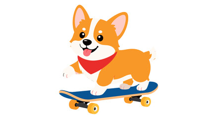 Cute corgi dog riding a skateboard cartoon vector illustration © Andrei
