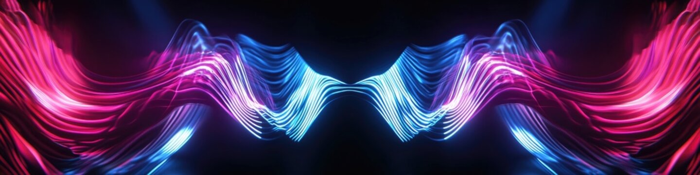 3D render, abstract geometric background with neon lines forming a tunnel or corridor on a black backdrop.