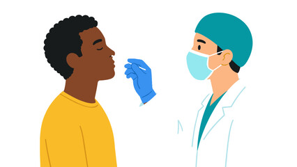 Obraz premium Healthcare worker performing nasal swab test on patient