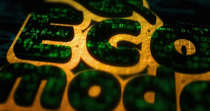 Eco mode and ecology friendly colored symbol concept. Network, cyber technology and computer background abstract 3d animation.