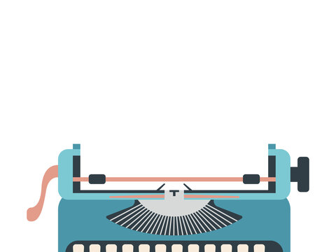 A blank sheet of paper with space for text inserted into a vintage typewriter. Flat Illustration on a transparent background