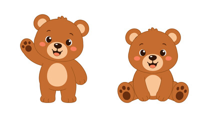Fototapeta premium Cute cartoon teddy bear characters standing and sitting