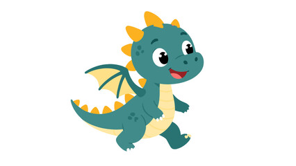 Fototapeta premium Cute cartoon baby dragon character with wings and yellow spikes
