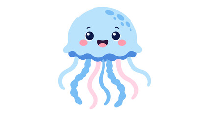 Cute blue jellyfish cartoon character isolated on white © Andrei