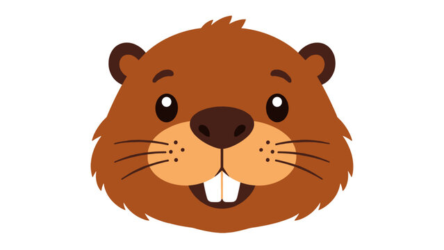 Cute beaver face cartoon vector illustration isolated on white