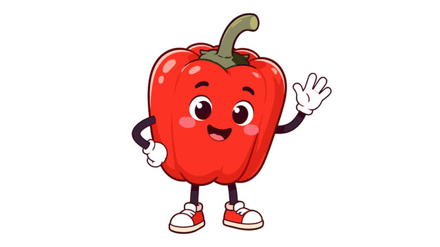 Cute red bell pepper cartoon character waving