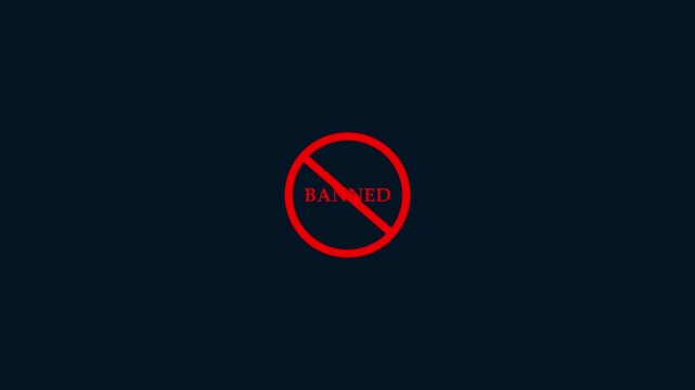Abstract, Stamp with the text Banned animation stamping. Red stamp Banned business imprint animation white background denied stamp video animation on transparent blue screen with alpha chanel.