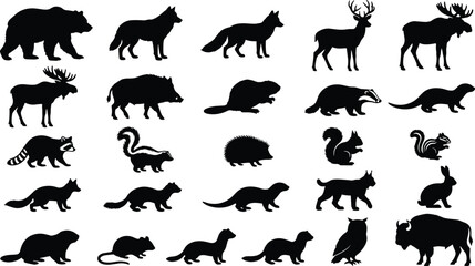 Obraz premium Wild Forest Animal Silhouettes Vector Bundle