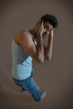 frightened young man