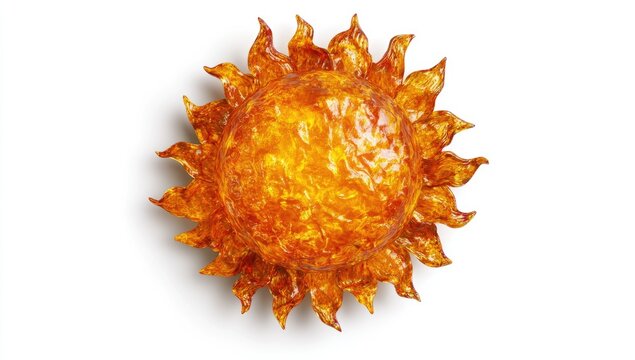 3D sun clipart on a white background, with flames around the sun, in a top-down view.