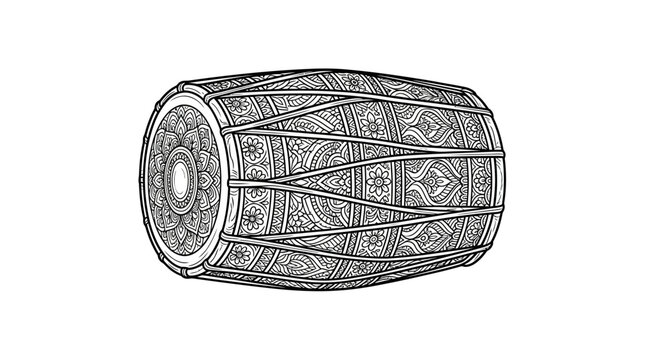 Ornate Indian percussion drum with mandala motifs.