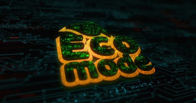 Eco mode and ecology friendly colored symbol concept. Network, cyber technology and computer background abstract 3d animation.