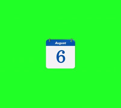 Modern Animate Flip Date Change 6 to 7 August with Transparent and Green Screen Background