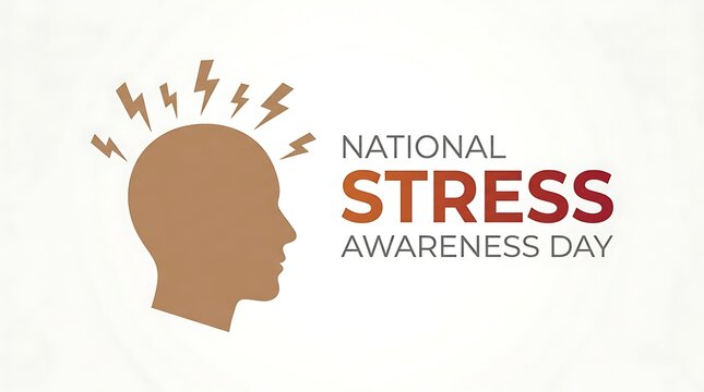 National Stress Awareness Day concept with exploding head illustration. Mental health campaign graphic showing anxiety and pressure effects on mind.