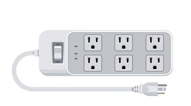 Power strip surge protector with six outlets and plug vector illustration isolated on white background