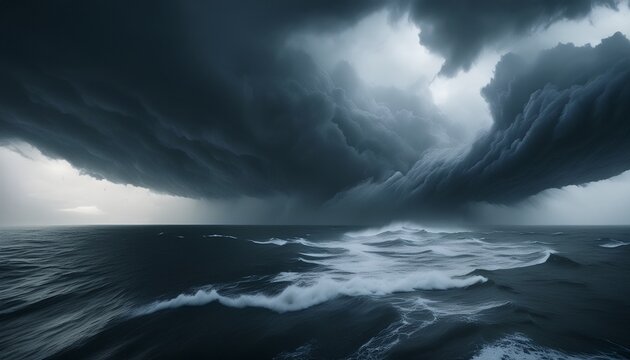 Black Clouds Over Water Stormy Landscape Stormy Sea D Rendering