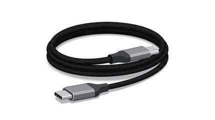 Fototapeta premium Vector illustration of a black USB Type-C charging and data sync cable isolated on a white background