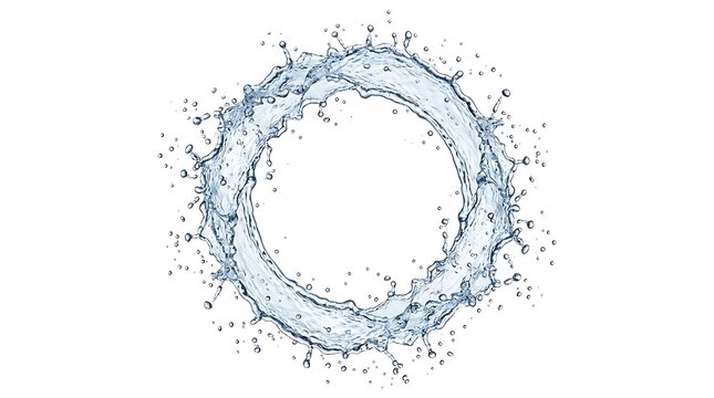 Dynamic circular water splash frame isolated on white background with abstract