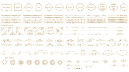 Fototapeta premium Set of gold decorative borders frames and page dividers.