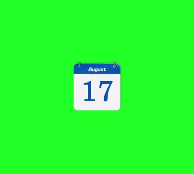 Modern Animate Flip Date Change 17 to 18 August with Transparent and Green Screen Background
