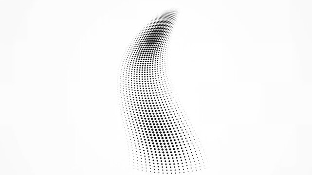 Abstract flowing wave shape made of black dots on a white background halftone