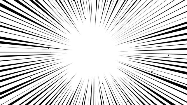 Comic book style action lines sunburst background with floating particles