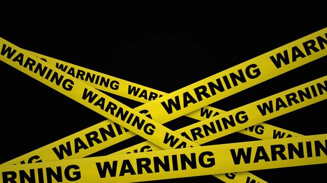 Yellow warning caution tape strips crossing over black background hazard