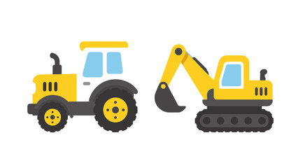 Yellow tractor and excavator flat vector on white background © icon_art