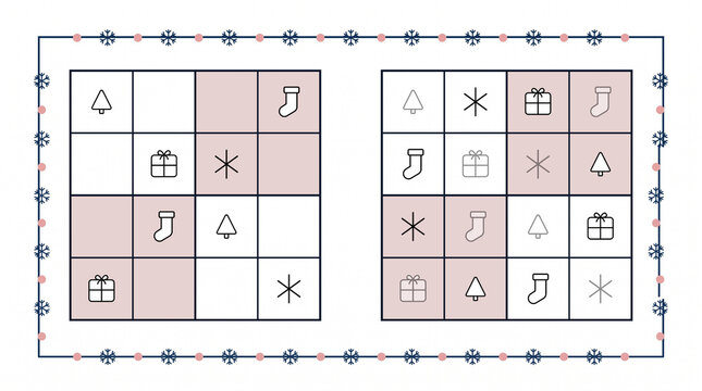 Easy visual 4x4 Happy New Year maze puzzle with solution for kids worksheet