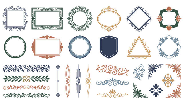 Elegant decorative frames and floral vintage borders set.