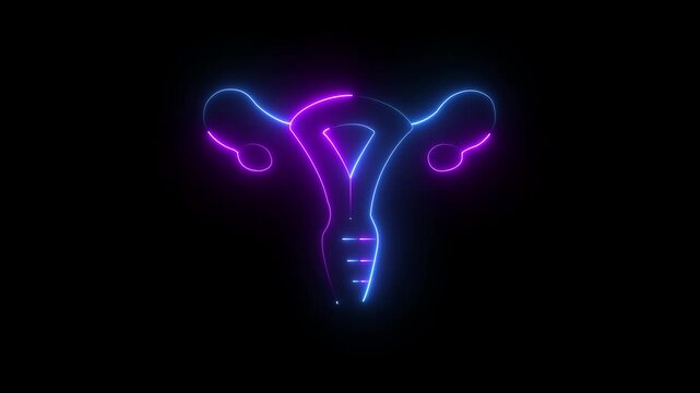 Glowing Neon golden and purple Uterus Icon, Medical and Healthcare Symbol for Women's Health. motion graphic of woman health concept. 4k motion video