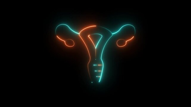 Glowing Neon golden and purple Uterus Icon, Medical and Healthcare Symbol for Women's Health. motion graphic of woman health concept. 4k motion video