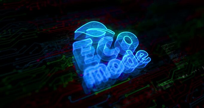 Eco mode and ecology friendly colored symbol concept. Network, cyber technology and computer background abstract 3d animation.