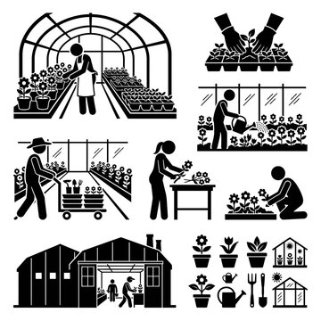Gardening and Greenhouse Activities Icons Set