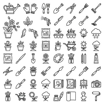 Gardening and Art Supplies Doodle Icons