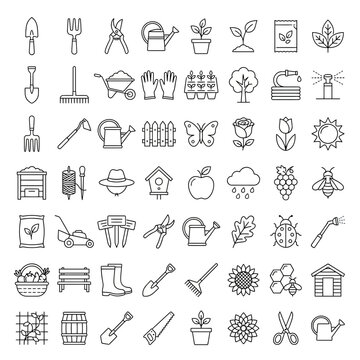 Gardening Tools and Elements Icons Set