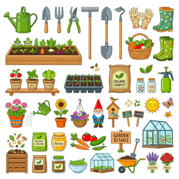 Gardening Tools and Plants Collection