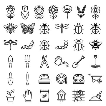 Gardening Tools and Nature Icons Set