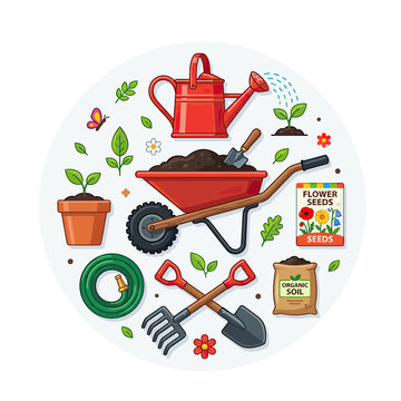 Gardening Tools and Plants Circle Design