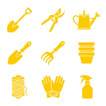Gardening Tools Collection Yellow Icons