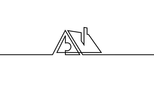 Continuous One Line and Dashed Line Abstract Letter A Triangle Real Estate House Logo Drawing Animation Isolated on Yellow, Green Screen Chroma Key, Black, and White Backgrounds