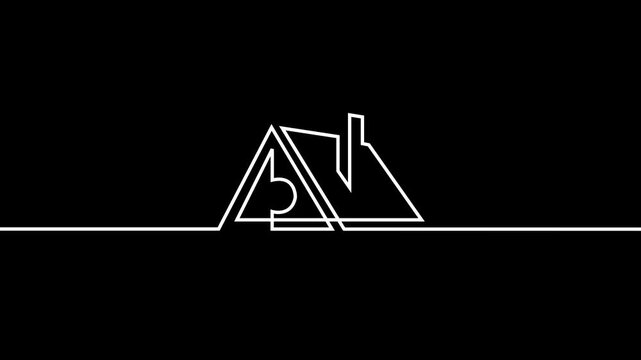 Continuous One Line and Dashed Line Abstract Letter A Triangle Real Estate House Logo Drawing Animation Isolated on Yellow, Green Screen Chroma Key, Black, and White Backgrounds