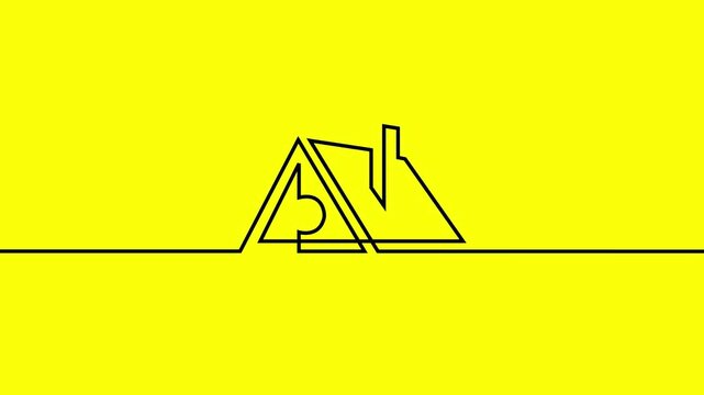Continuous One Line and Dashed Line Abstract Letter A Triangle Real Estate House Logo Drawing Animation Isolated on Yellow, Green Screen Chroma Key, Black, and White Backgrounds